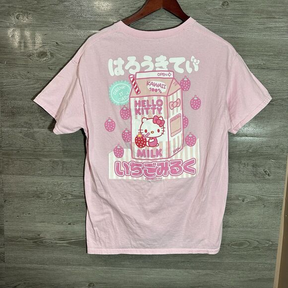 Hello Kitty Sanrio Large Pink Strawberry Milk Valentines Kawaii Japanese T-shirt - Picture 1 of 6